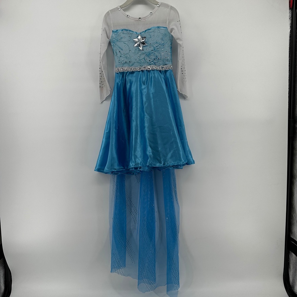 Bibei Beini Kids Ice Princess Costume Dress Blue Satin Sequin Snowflake Size 100